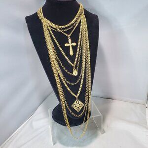 Bijou Multi-Layered Gold Cross Necklace: